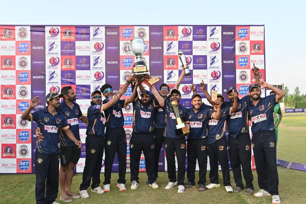 Champions celebrating with the trophy, Uttar Pradesh T10 League